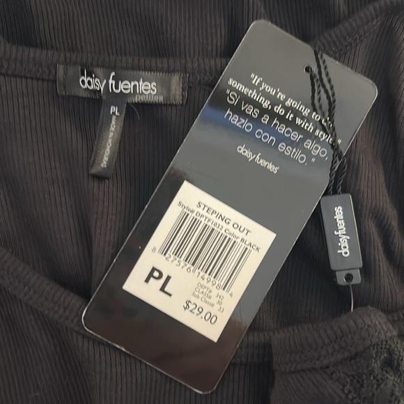 Daisy Fuentes Black Summer Spring Ribbed Lace Trim Tank Top Size Large New! - Picture 4 of 5